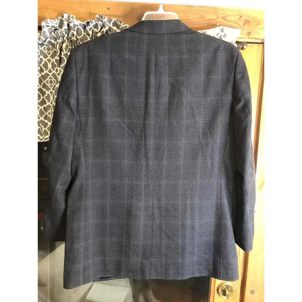Andrew Fezza Gray Checked Pattern 2 Button Notched Lapel Blazer Jacket 42R - Picture 4 of 5